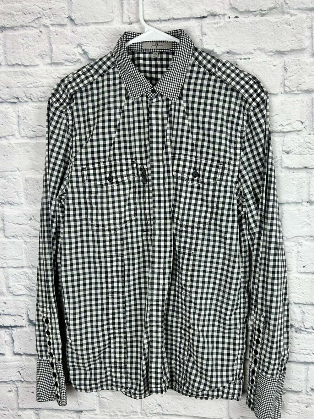 7 For All Mankind Black White Gingham Snap Front Western Shirt M